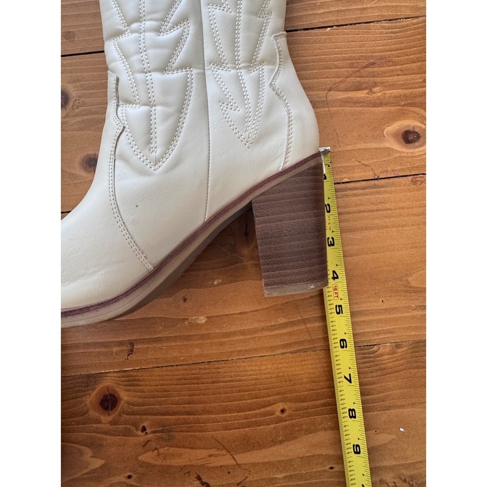 MIA Womens Off White Western Cowgirl Boots Block Heel Mid Calf Pointed Toe Ivory - Picture 10 of 10